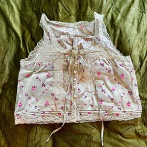 Floral Lace Trim Tank Top